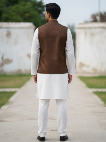 Light Brown Printed Mens Waistcoat